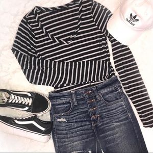 ✰ Striped V-neck E-Girl Long sleeve ✰